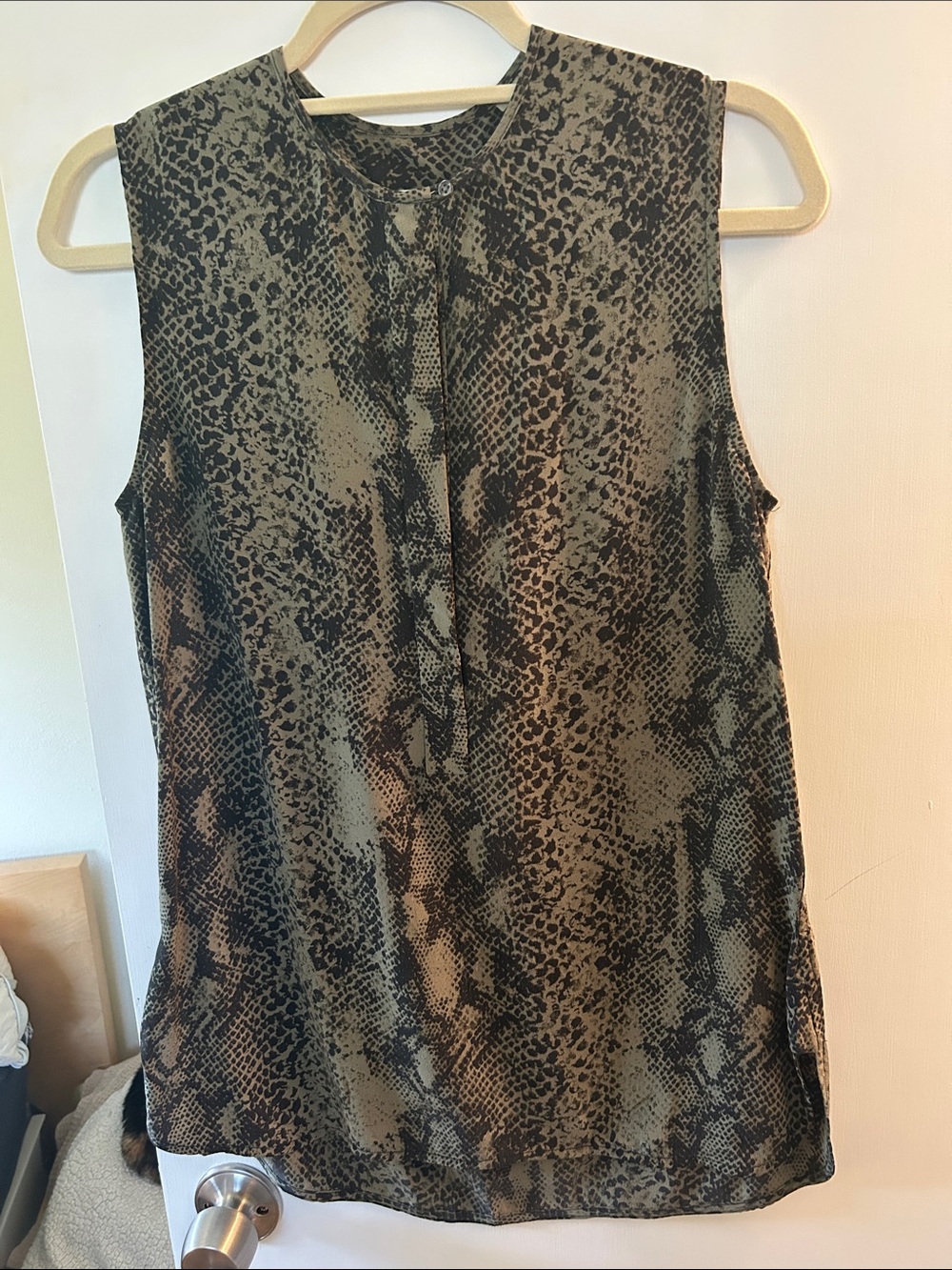 Equipment Olive Green and Black Snake Print Sleeveless Tunic